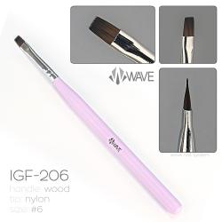 Wave Кисть плоская для геля IGF-206 (#6 Flat), деревянная ручка
