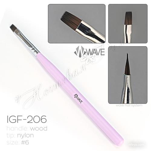Wave Пензель плоский для гелю IGF-206 (#6 Flat), дерев'яна ручка