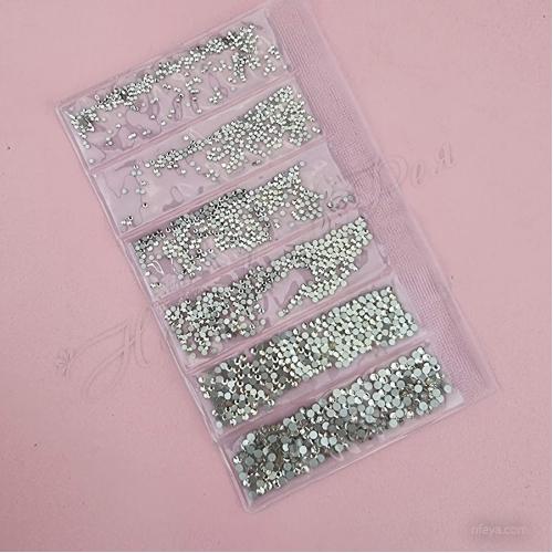 Стразы стекло микс размеров (разделенные ячейки по размерам) crystal, AB, transparent AB, 1400 шт/уп