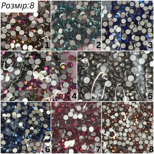 Стрази Kittytec кольорові (1 колір у пакеті), 1440 шт. скло (SS3, SS5, SS8) colored rhinestones [688263]