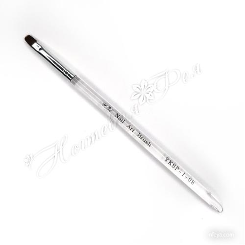 YRE Nail Art Brush YKSP-1-04,06,08 Кисть для геля овальная (прозрачная ручка), 1 шт