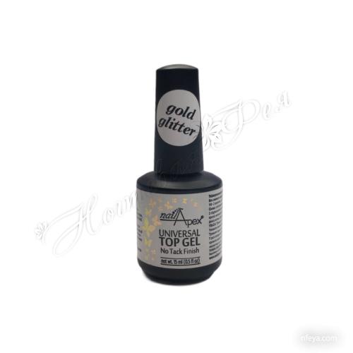 Nail Apex Top Gold Glitter Универсальный топ без липкого слоя c золотым шиммером, 15 г