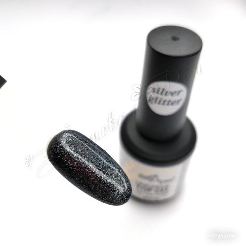 Nail Apex Top Silver Glitter Универсальный топ без липкого слоя с бело-серебристым шиммером, 15 г