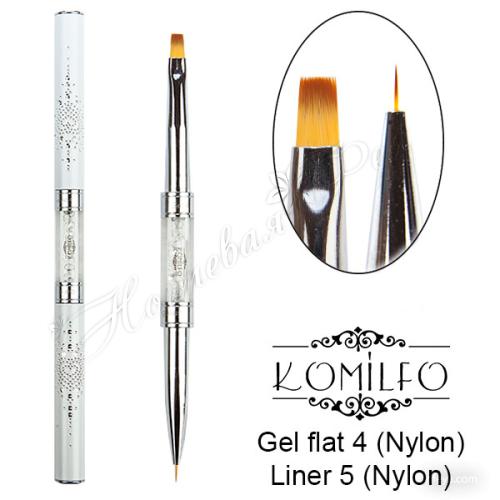 Komilfo Кисть Komilfo Double Gel flat 4 (Nylon)/Liner 5 (Nylon) (арт. 455003)