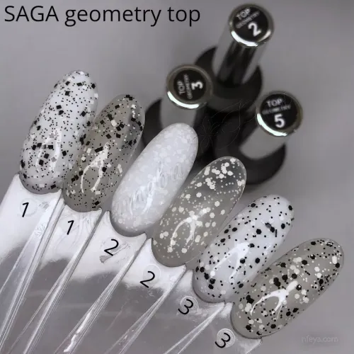 Saga Gel polish TOP (хлопья №4,№5, Leaf Gold, Leaf Silver,Geometry) топ для гель-лака, 8мл