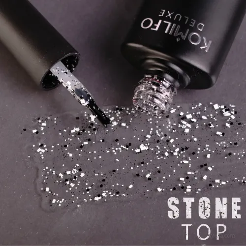 Komilfo No Wipe Top Stone, Matte Stone Топ без липкого слоя с черно-белыми элементами, 8 мл