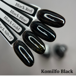 Komilfo BLACK Гель-лак чорного відтінку з блискітками, 8 мл