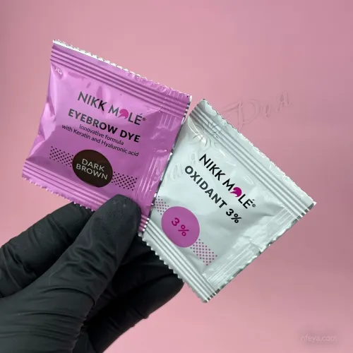NIKK MOLE EL Набор краска для бровей +oxidant 3% сет в саше, 5 мл